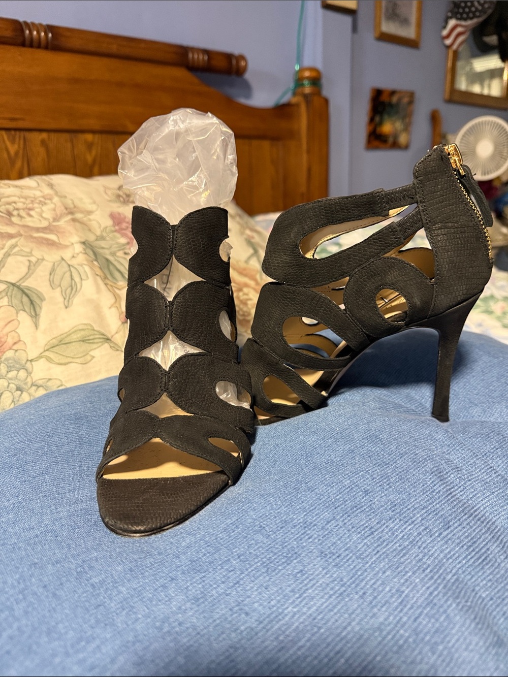 Nine West Black Cutout Strappy High-Heel Sandals